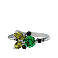 Binx Yüzük - Yeşil kuvars, peridot ve siyah zirkon 925 ayar gümüş yüzük #lqh62d