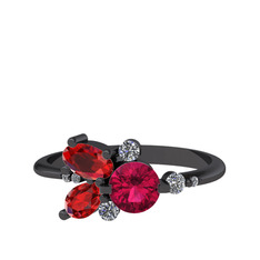 Binx Yüzük - Rodolit garnet, garnet ve swarovski 925 ayar siyah rodyum kaplama gümüş yüzük #zlyl5u