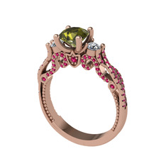 Kraliçe Tektaş Yüzük - Peridot, swarovski ve rodolit garnet 14 ayar rose altın yüzük #1c957xm