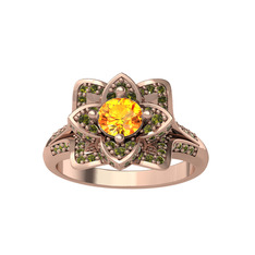 Taşlı Lotus Çiçeği Yüzük - Sitrin ve peridot 925 ayar rose altın kaplama gümüş yüzük #17rbs9d