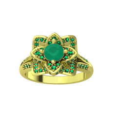Taşlı Lotus Çiçeği Yüzük - Kök zümrüt ve yeşil kuvars 925 ayar altın kaplama gümüş yüzük #1cck4n0