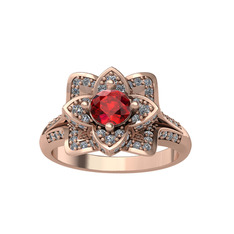 Taşlı Lotus Çiçeği Yüzük - Garnet ve swarovski 925 ayar rose altın kaplama gümüş yüzük #1edkyvu