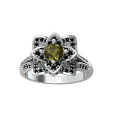 Taşlı Lotus Çiçeği Yüzük - Peridot ve siyah zirkon 925 ayar gümüş yüzük #1skphil