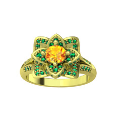 Taşlı Lotus Çiçeği Yüzük - Sitrin ve yeşil kuvars 18 ayar altın yüzük #2zxc8g