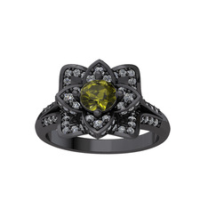 Taşlı Lotus Çiçeği Yüzük - Peridot ve swarovski 925 ayar siyah rodyum kaplama gümüş yüzük #gcmyex