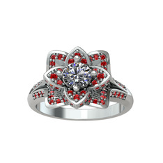 Taşlı Lotus Çiçeği Yüzük - Swarovski ve garnet 18 ayar beyaz altın yüzük #gqu0vo