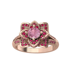 Taşlı Lotus Çiçeği Yüzük - Pembe kuvars ve rodolit garnet 8 ayar rose altın yüzük #obyr5g