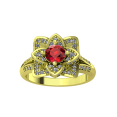 Taşlı Lotus Çiçeği Yüzük - Garnet ve swarovski 925 ayar altın kaplama gümüş yüzük #zngfd5