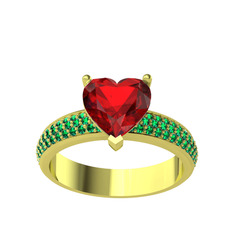 Amar Kalp Yüzük - Garnet ve yeşil kuvars 8 ayar altın yüzük #1uzfvj8
