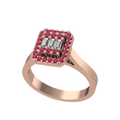 Beyaz zirkon ve rodolit garnet 14 ayar rose altın yüzük