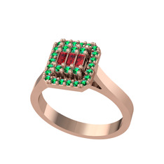 Garnet ve yeşil kuvars 14 ayar rose altın yüzük