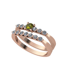 İkili 7 Taş Yüzük - Peridot ve swarovski 14 ayar rose altın yüzük #un6you