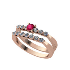 İkili 7 Taş Yüzük - Rodolit garnet ve swarovski 8 ayar rose altın yüzük #zmkmgk