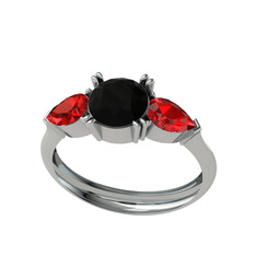 Bast Tria Yüzük - Siyah zirkon ve garnet 8 ayar beyaz altın yüzük #fa32ro