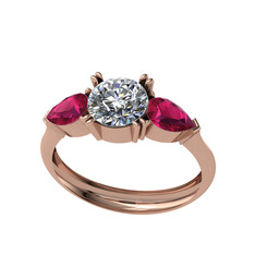 Bast Tria Yüzük - Swarovski ve rodolit garnet 8 ayar rose altın yüzük #tt676x