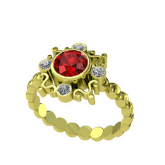 Aidara Vintage Yüzük - Garnet ve elmas 14 ayar altın yüzük (0.24 karat) #3zt24m