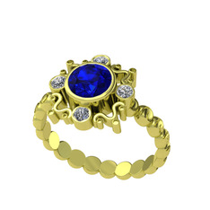 Aidara Vintage Yüzük - Lab safir ve elmas 14 ayar altın yüzük (0.24 karat) #bl5t16