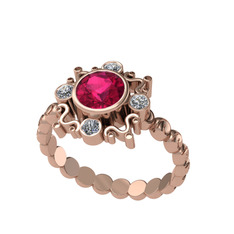 Rodolit garnet ve elmas 8 ayar rose altın yüzük (0.24 karat)