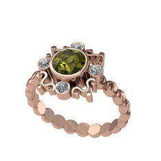 Aidara Vintage Yüzük - Peridot ve elmas 8 ayar rose altın yüzük (0.24 karat) #i5pgjy