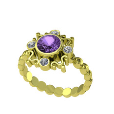 Aidara Vintage Yüzük - Ametist ve elmas 8 ayar altın yüzük (0.24 karat) #ykq6m0