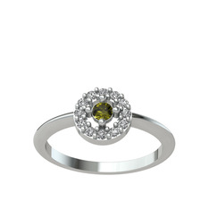 Minimal İris Yüzük - Peridot ve swarovski 14 ayar beyaz altın yüzük #1cm23ma