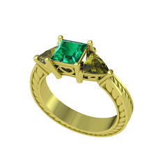 Prenses Tria Yüzük - Yeşil kuvars ve peridot 8 ayar altın yüzük #twm4g5