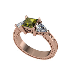 Prenses Tria Yüzük - Peridot ve swarovski 8 ayar rose altın yüzük #y7upzz