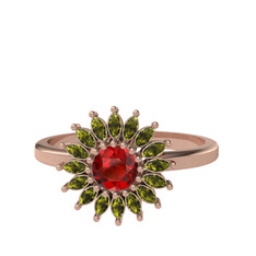 Garnet ve peridot 14 ayar rose altın yüzük