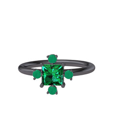 Earla Yüzük - Yeşil kuvars ve kök zümrüt 925 ayar siyah rodyum kaplama gümüş yüzük #187w6mq
