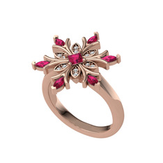 Nix Kar Tanesi Yüzük - Rodolit garnet ve swarovski 14 ayar rose altın yüzük #1fab61w