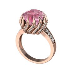 Aio Vintage Yüzük - Pembe kuvars ve swarovski 14 ayar rose altın yüzük #b9nlq4