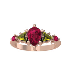 Issey 5 Taş Yüzük - Rodolit garnet ve peridot 14 ayar rose altın yüzük #13vpo8d