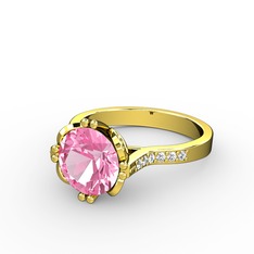 Serene Tektaş Yüzük - Pembe kuvars ve swarovski 14 ayar altın yüzük #1aeyypn