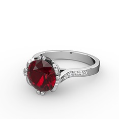 Garnet ve swarovski 18 ayar beyaz altın yüzük