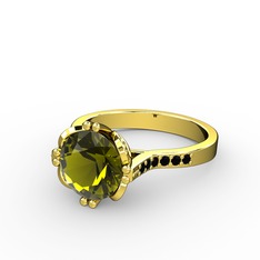 Serene Tektaş Yüzük - Peridot ve siyah zirkon 925 ayar altın kaplama gümüş yüzük #1tcfh05