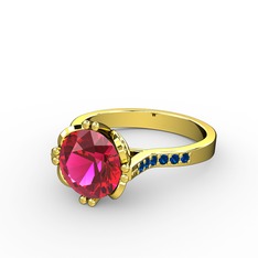 Rodolit garnet ve lab safir 18 ayar altın yüzük