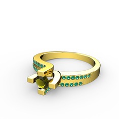 Lucid Tektaş Yüzük - Peridot ve yeşil kuvars 925 ayar altın kaplama gümüş yüzük #1no7h2y