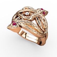 Vipera Yüzük - Pırlanta ve rodolit garnet 14 ayar rose altın yüzük (0.036 karat) #86d7d7