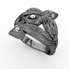 Vipera Yüzük - Pırlanta ve swarovski 925 ayar siyah rodyum kaplama gümüş yüzük (0.036 karat) #hawi4l