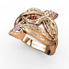 Vipera Yüzük - Garnet ve pembe kuvars 18 ayar rose altın yüzük #j212xt