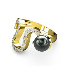 Lora İnci Yüzük - Siyah inci ve pırlanta 18 ayar altın yüzük (0.555 karat) #1dxll4i