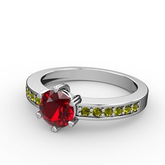 Garnet ve peridot 18 ayar beyaz altın yüzük