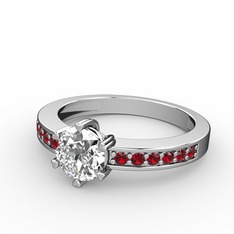 Anima Tektaş Yüzük - Swarovski ve garnet 8 ayar beyaz altın yüzük #d2a8l8