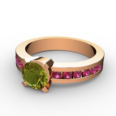 Peridot ve rodolit garnet 925 ayar rose altın kaplama gümüş yüzük