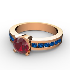 Garnet ve lab safir 925 ayar rose altın kaplama gümüş yüzük