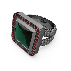Armonia Yüzük - Yeşil kuvars ve garnet 925 ayar siyah rodyum kaplama gümüş yüzük #100tntj