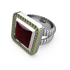 Garnet ve peridot 18 ayar beyaz altın yüzük