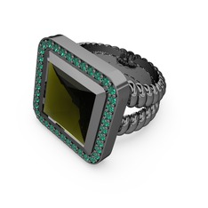 Armonia Yüzük - Peridot ve yeşil kuvars 925 ayar siyah rodyum kaplama gümüş yüzük #glfrj8