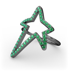 Elva Yıldız Yüzük - Yeşil kuvars 925 ayar siyah rodyum kaplama gümüş yüzük #1nk7zu3