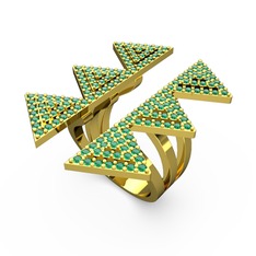 Taşlı Tia Üçgen Yüzük - Yeşil kuvars 925 ayar altın kaplama gümüş yüzük #1cwkihe